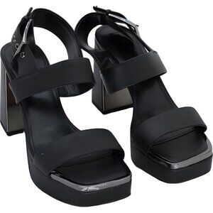 DKNY Black Platform Slingback Sandals with Metallic Trim